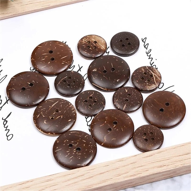 أزرار جوز الهند الطبيعية للحرف اليدوية 800 قطعة، 2-4 ثقوب، أزرار خياطة خشبية مستديرة 15 مم 500 قطعة - Image 4